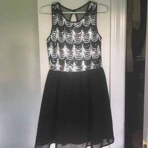 Juniors Black Sequin Fit and Flare Dress